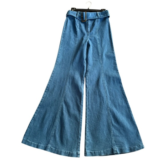 Altar’d State Women's High Waisted Denim Blue Flare Wide Leg Jeans Size Med - Picture 5 of 15